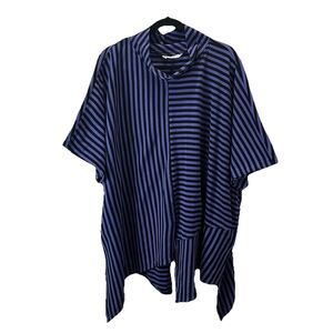 North Star Women’s Size 2X Purple Black Striped Pullover Knit Tunic Top Poncho